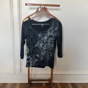 St. John's Bay Black and Gray Patterned Blouse